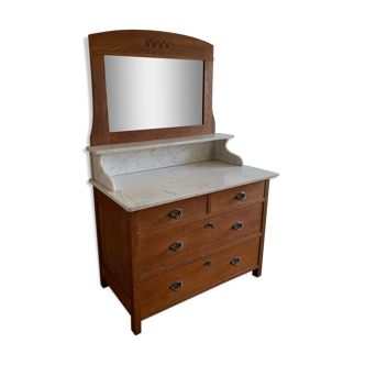 Wooden Chest of Drawers with marble top & mirror, antik country house 19th Century