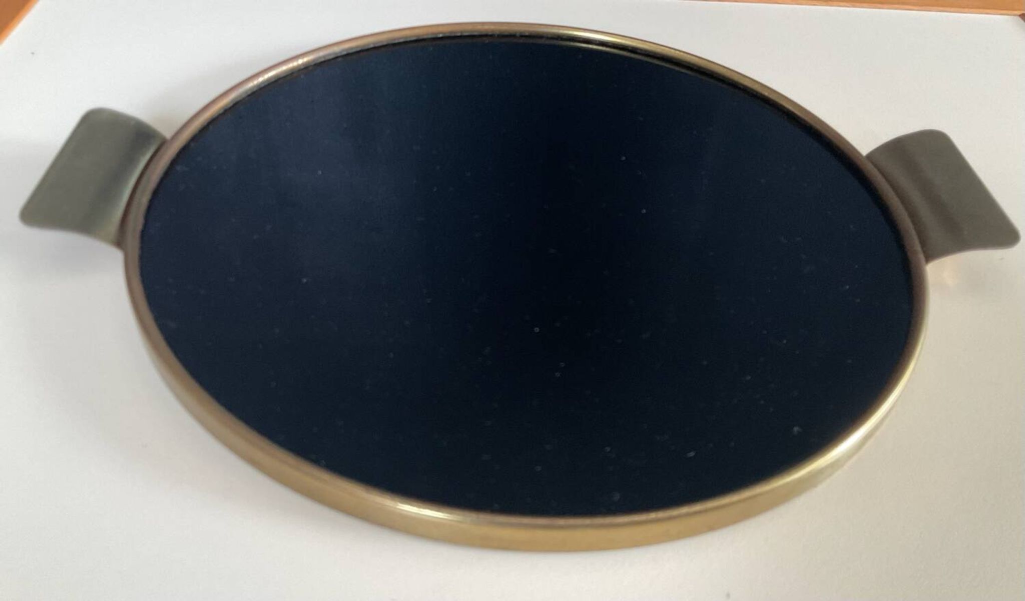 Art Deco vintage style golden metal and glass plateau.