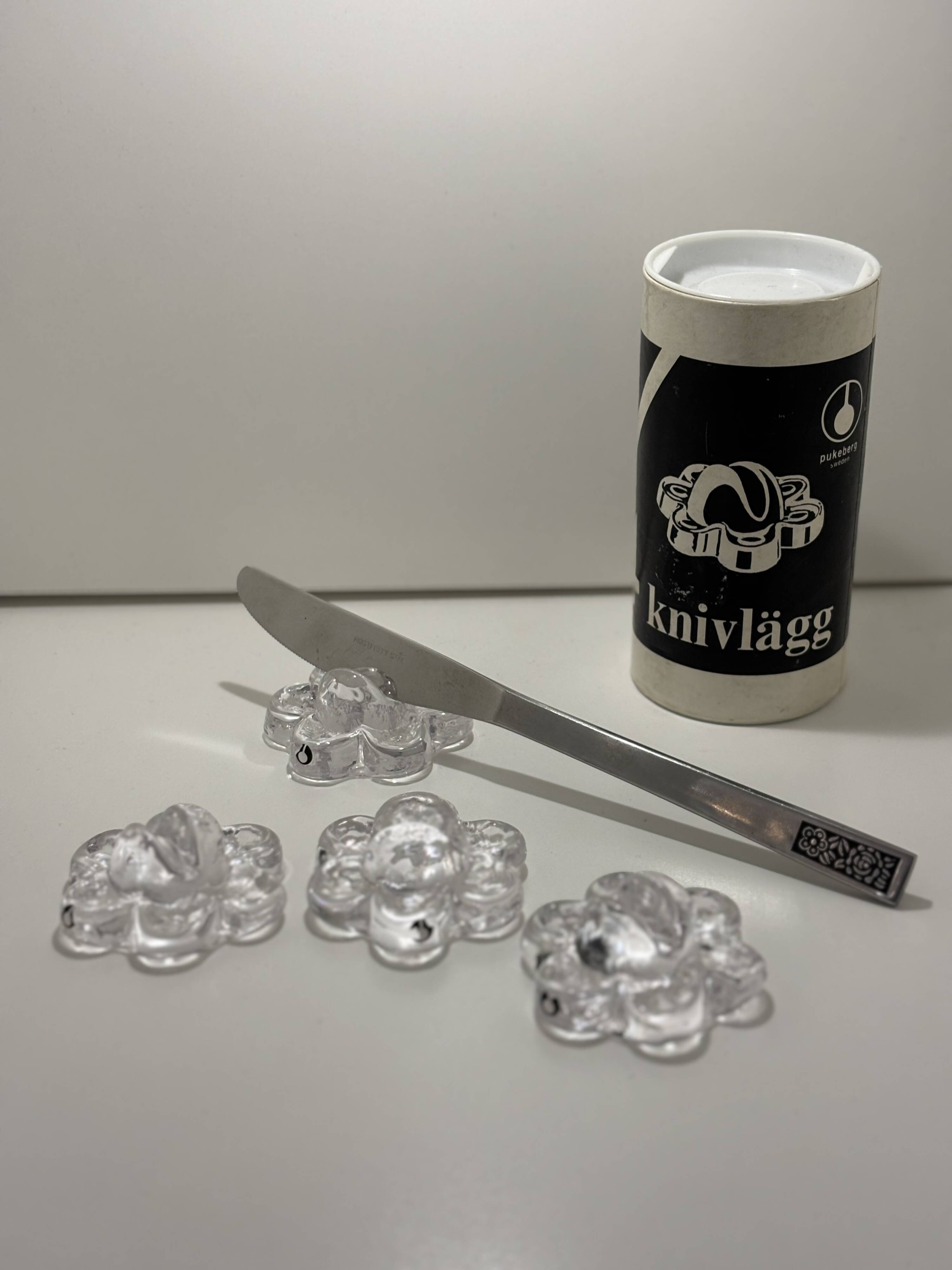4 Clear Glass Knife Rests - Pukkeberg - Sweden - 1970