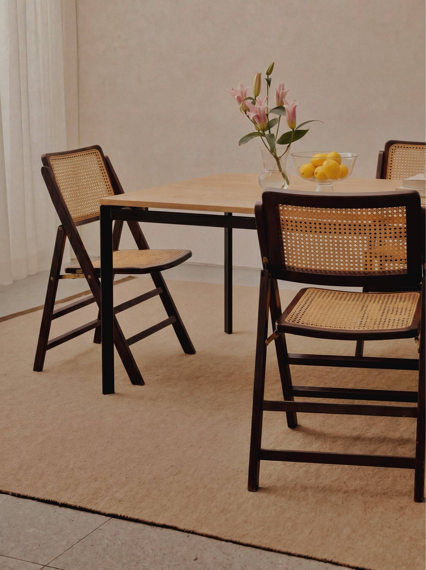 3 mid century modern rattan foldable chairs