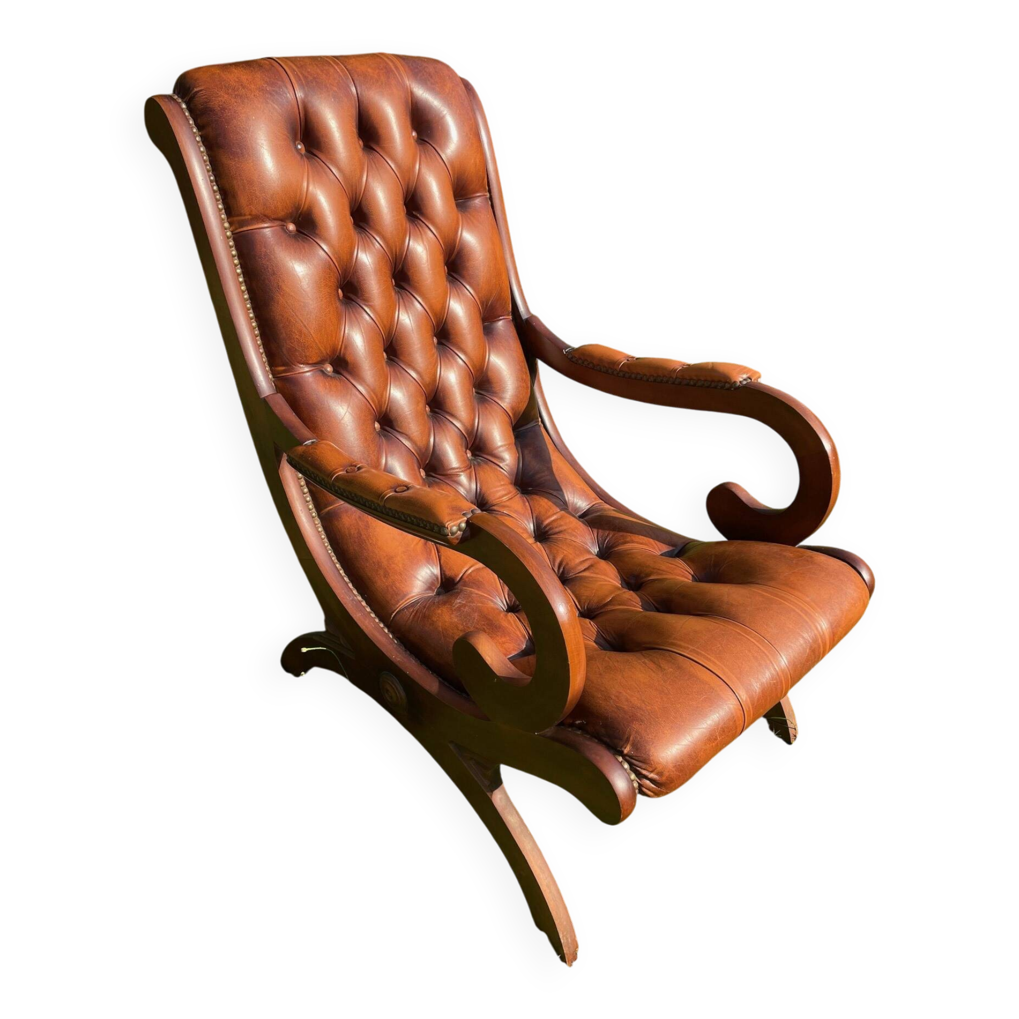 Fauteuil « Victoria », style anglais Chesterfield en bois en cuir