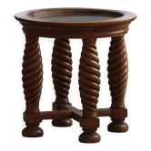 Table danoise moderne du milieu du siècle, en chêne avec pieds tournés en spirale et plateau en verre, années 1950