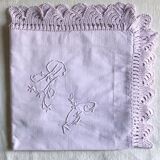 Taie d'oreiller ancienne en coton lilas