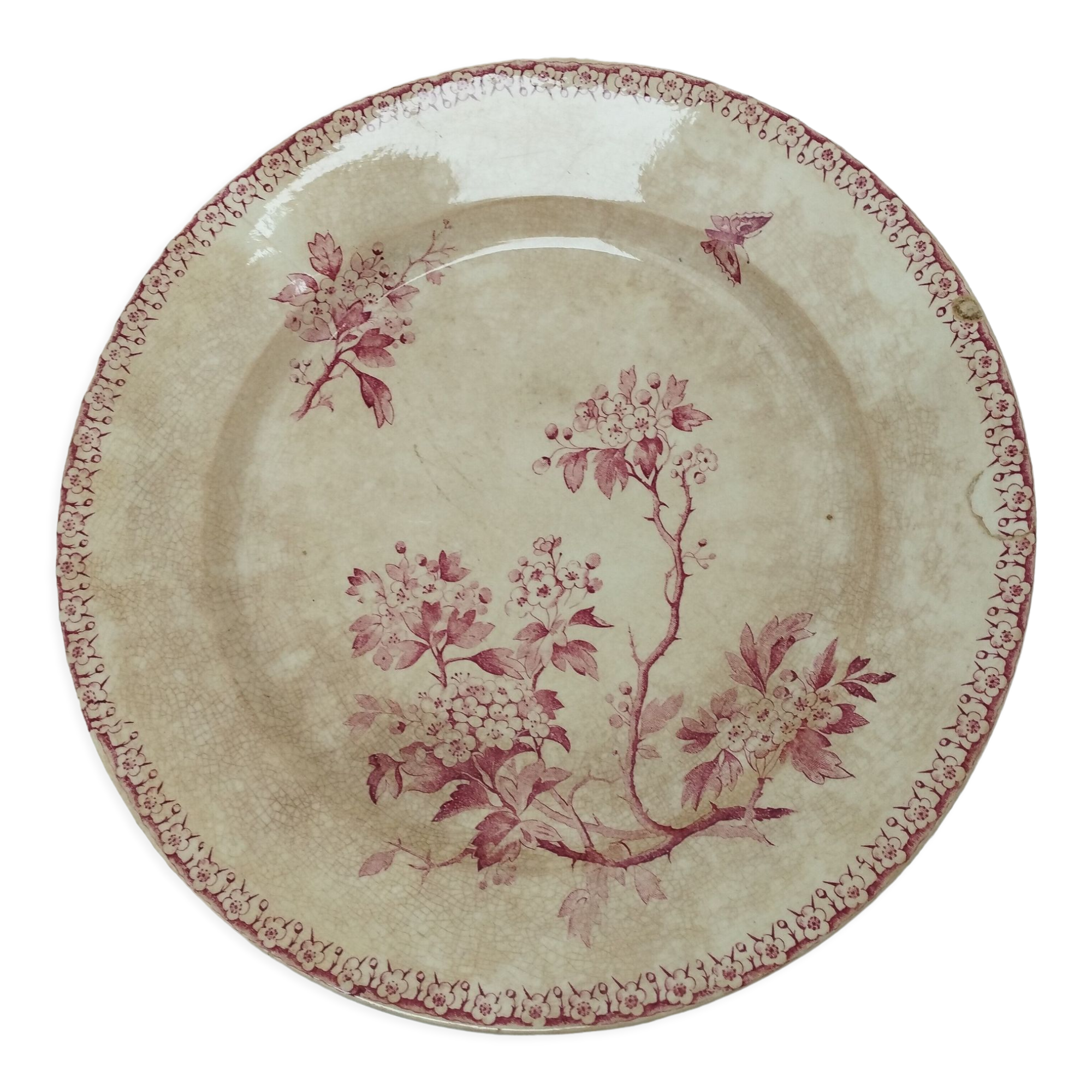 Round plate in iron earth of Gien model Pink Hawthorn