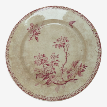 Round plate in iron earth of Gien model Pink Hawthorn
