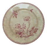 Plat rond en terre de fer de Gien modèle Aubépine rose