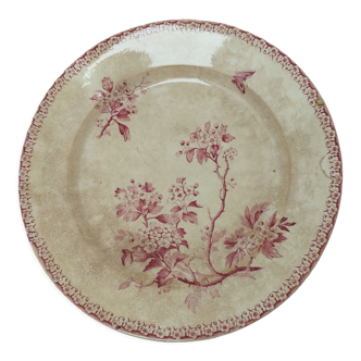 Round plate in iron earth of Gien model Pink Hawthorn