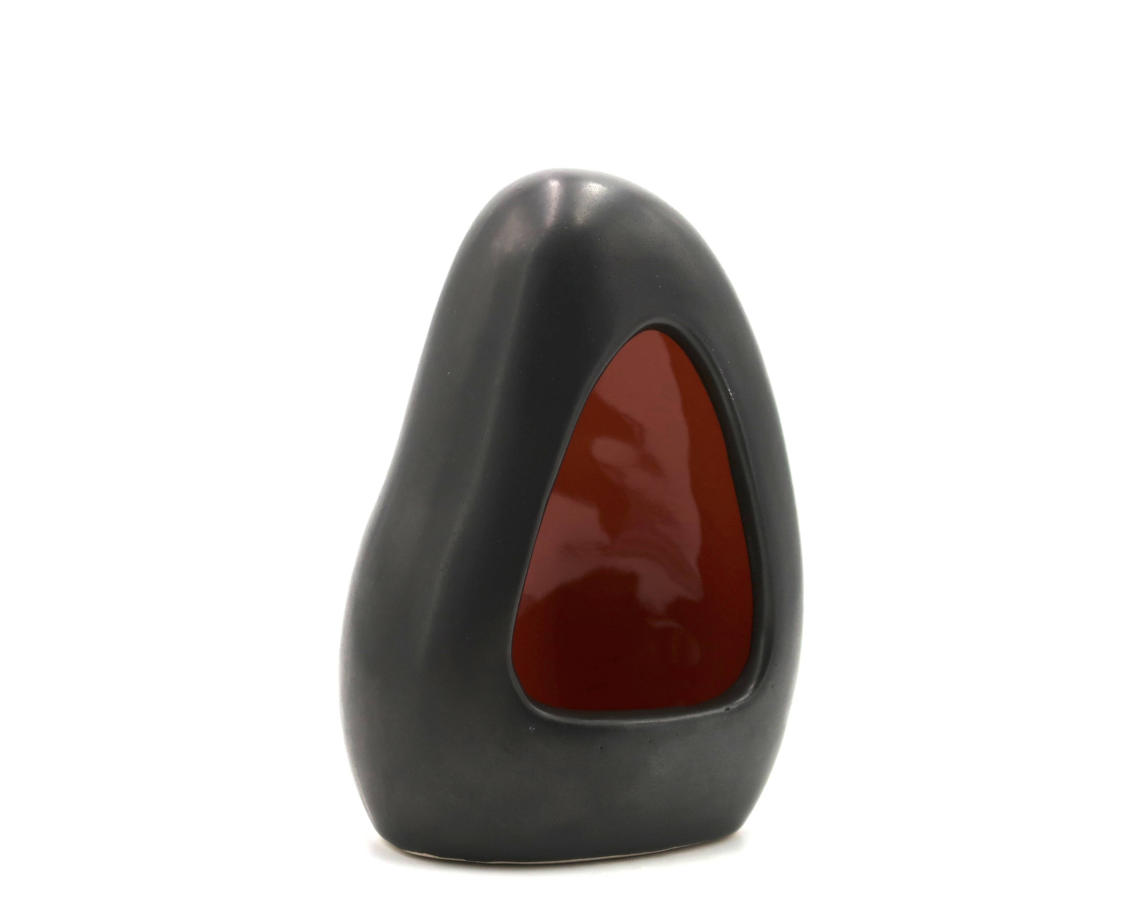 Free-form black signed candle holder, 1960s