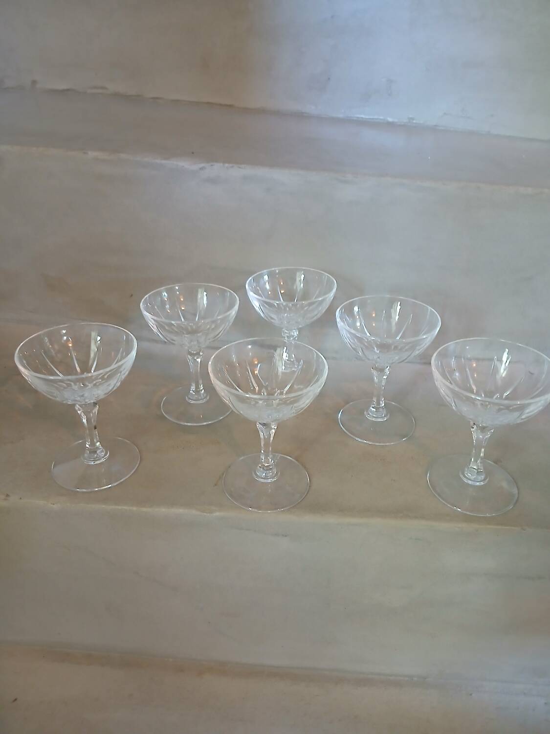 6 antique crystal champagne glasses