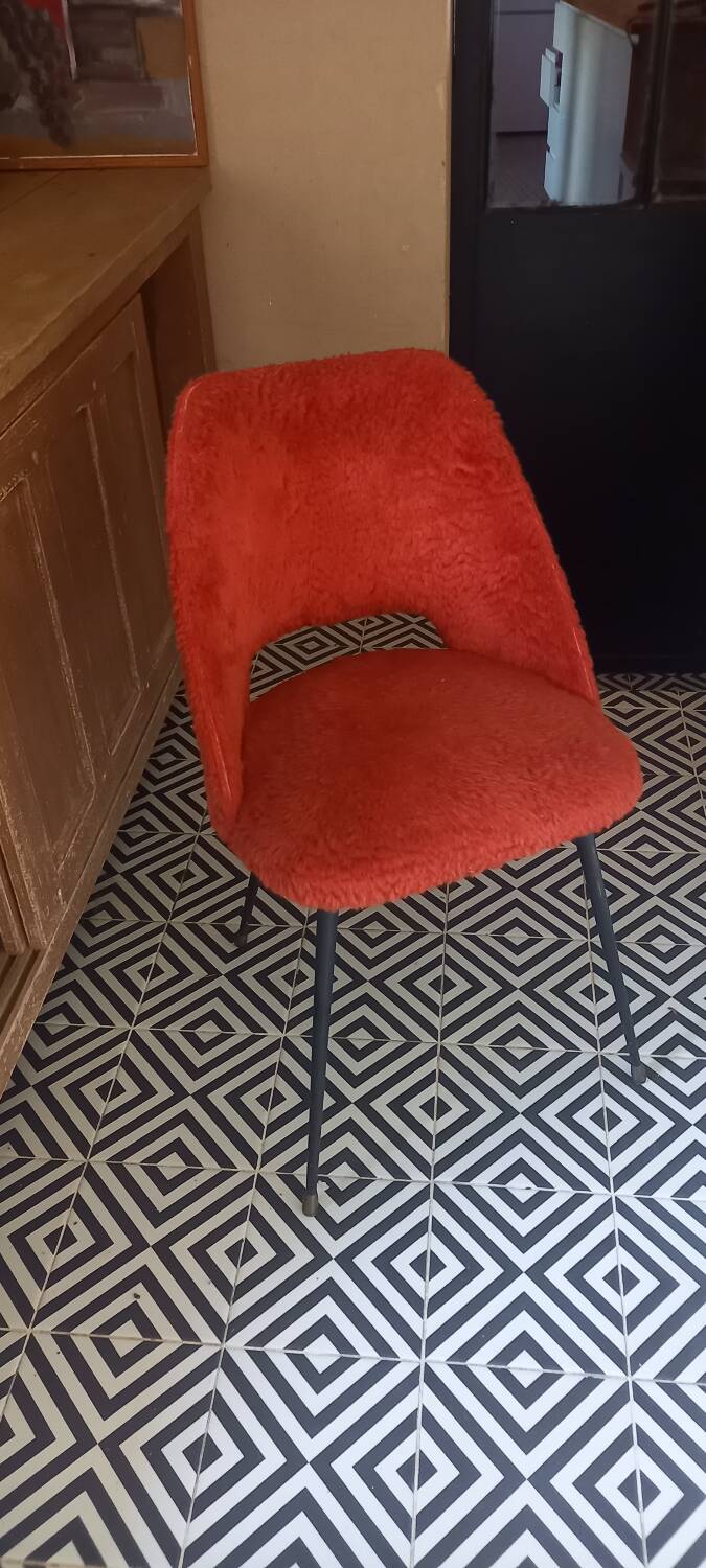 Red furry chair