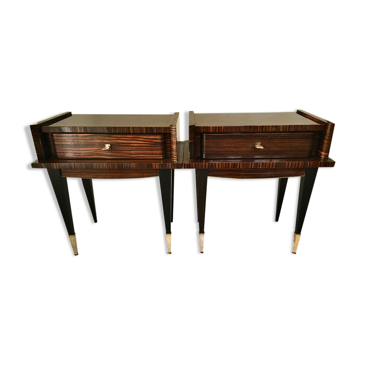 Deux chevets acajou et métal doré 1960
