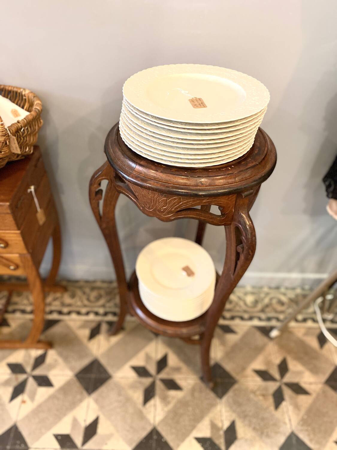Art Nouveau wooden and marble stool