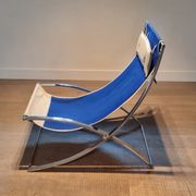 Marcello Cuneo ‘Louisa’ lounge chair in blue canvas and white leather, Italy 1970s