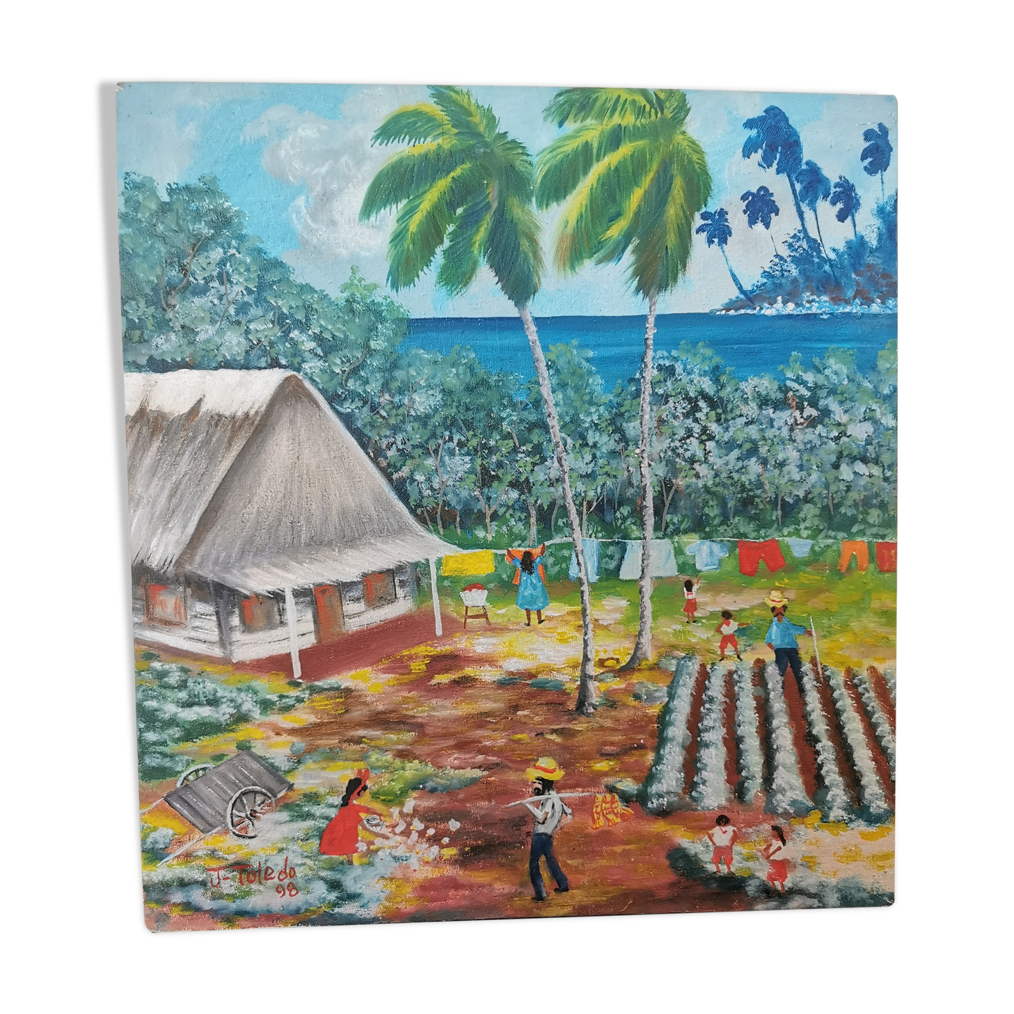 Painting on wood scene of cuba life