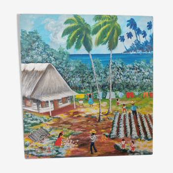 Peinture sur bois scene de vie cuba