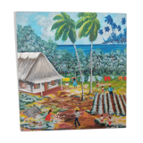 Painting on wood scene of cuba life