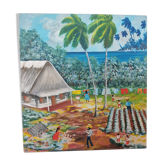 Peinture sur bois scene de vie cuba