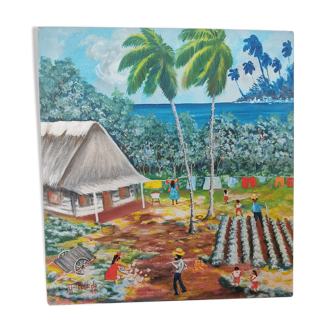 Peinture sur bois scene de vie cuba