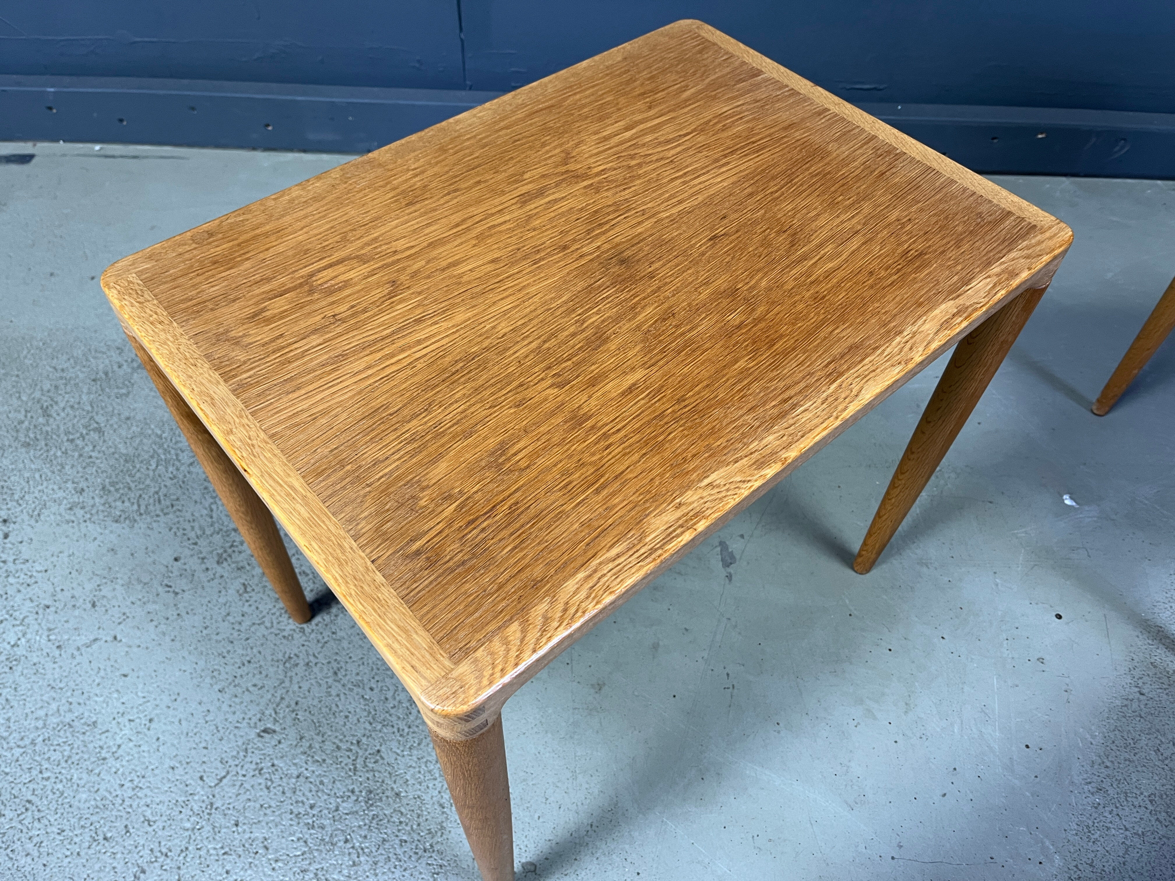 H.W. Klein. Bramin, three set tables/side tables, oak, 1960s, Denmark