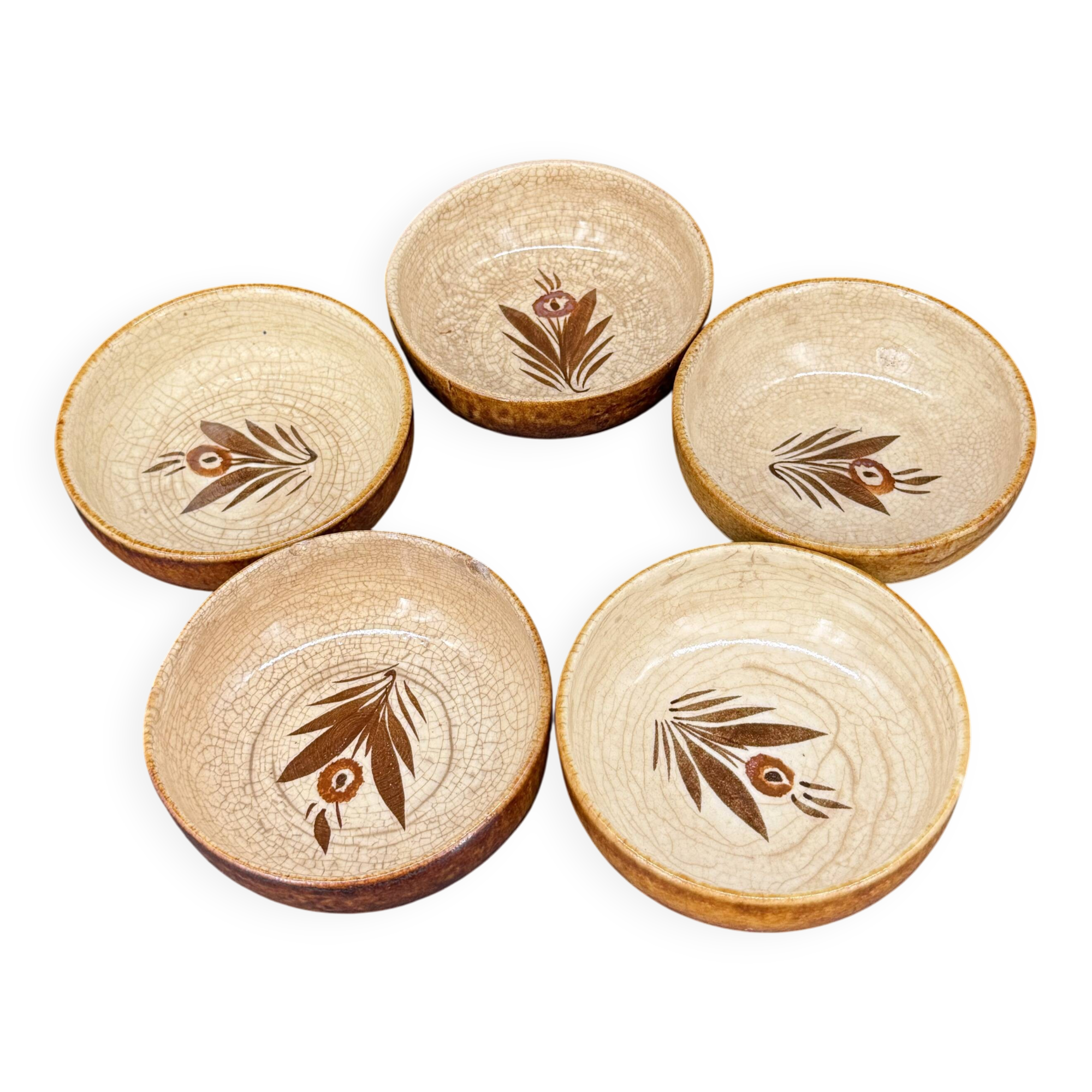 Set of 5 antique bowls signed Faïence de Quimper