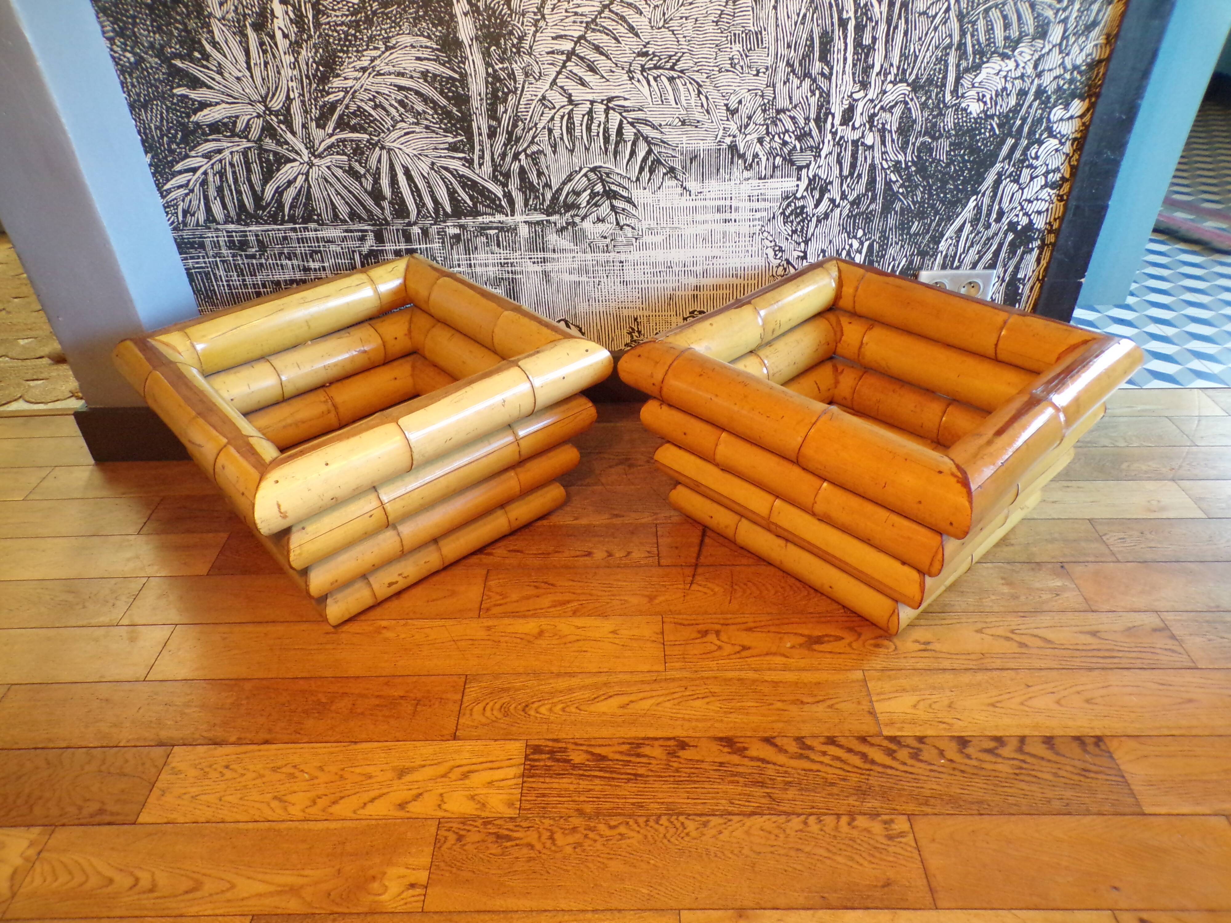 Pair of Italian bamboo planters 1950
