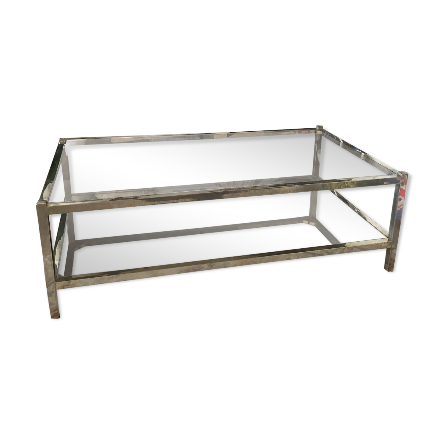 Coffee table 70s metal and smoked glass