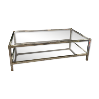 Coffee table 70s metal and smoked glass