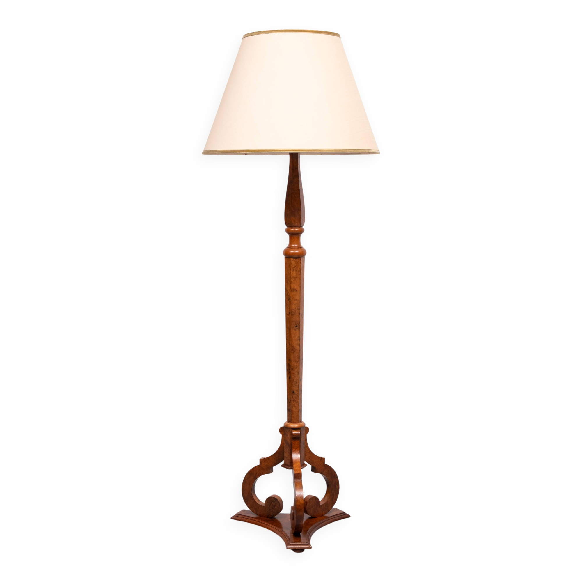 Stunning large Antique Biedermeier Burl floor lamp . Germany