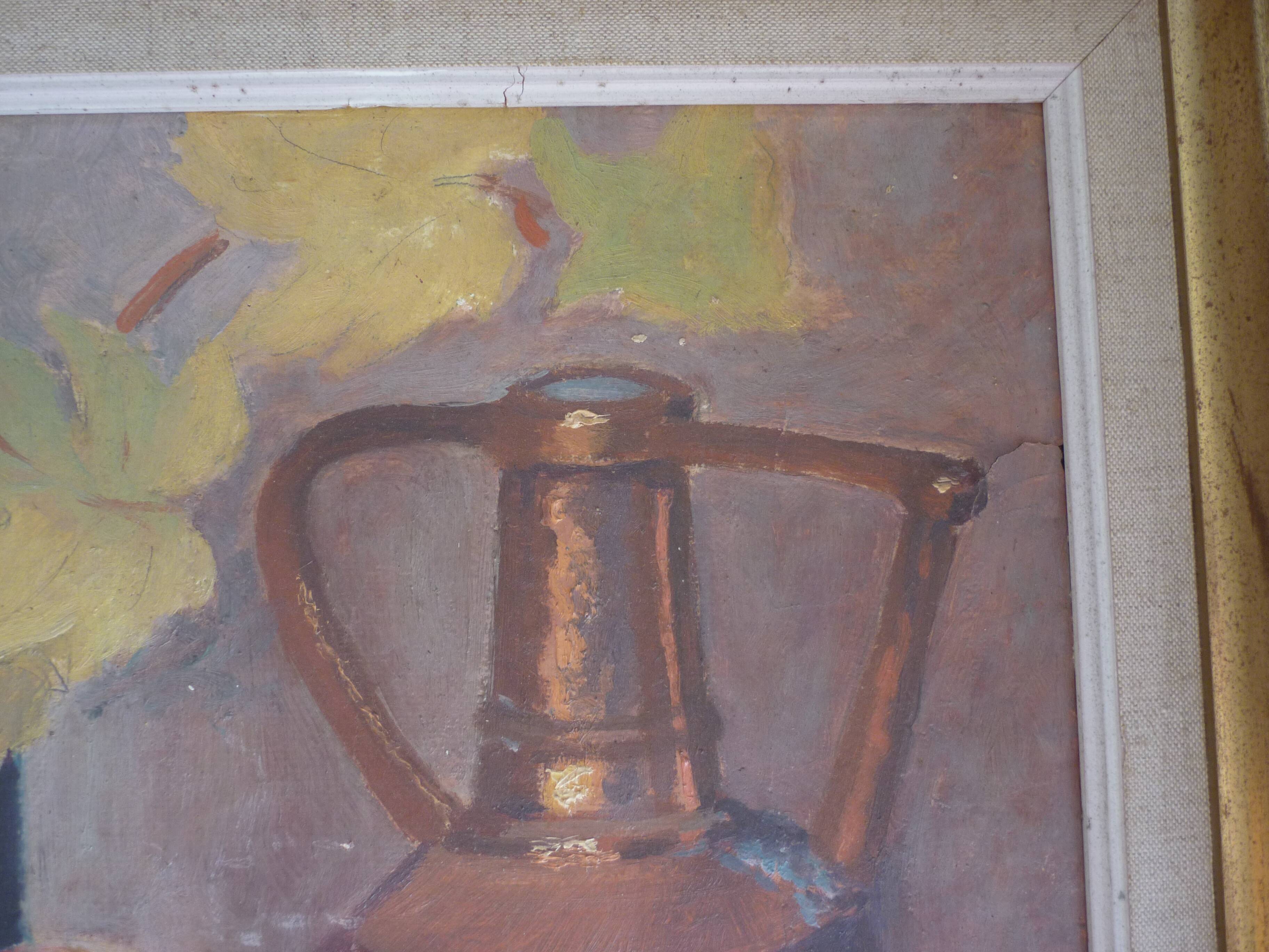 Tableau peinture nature morte signee R.S