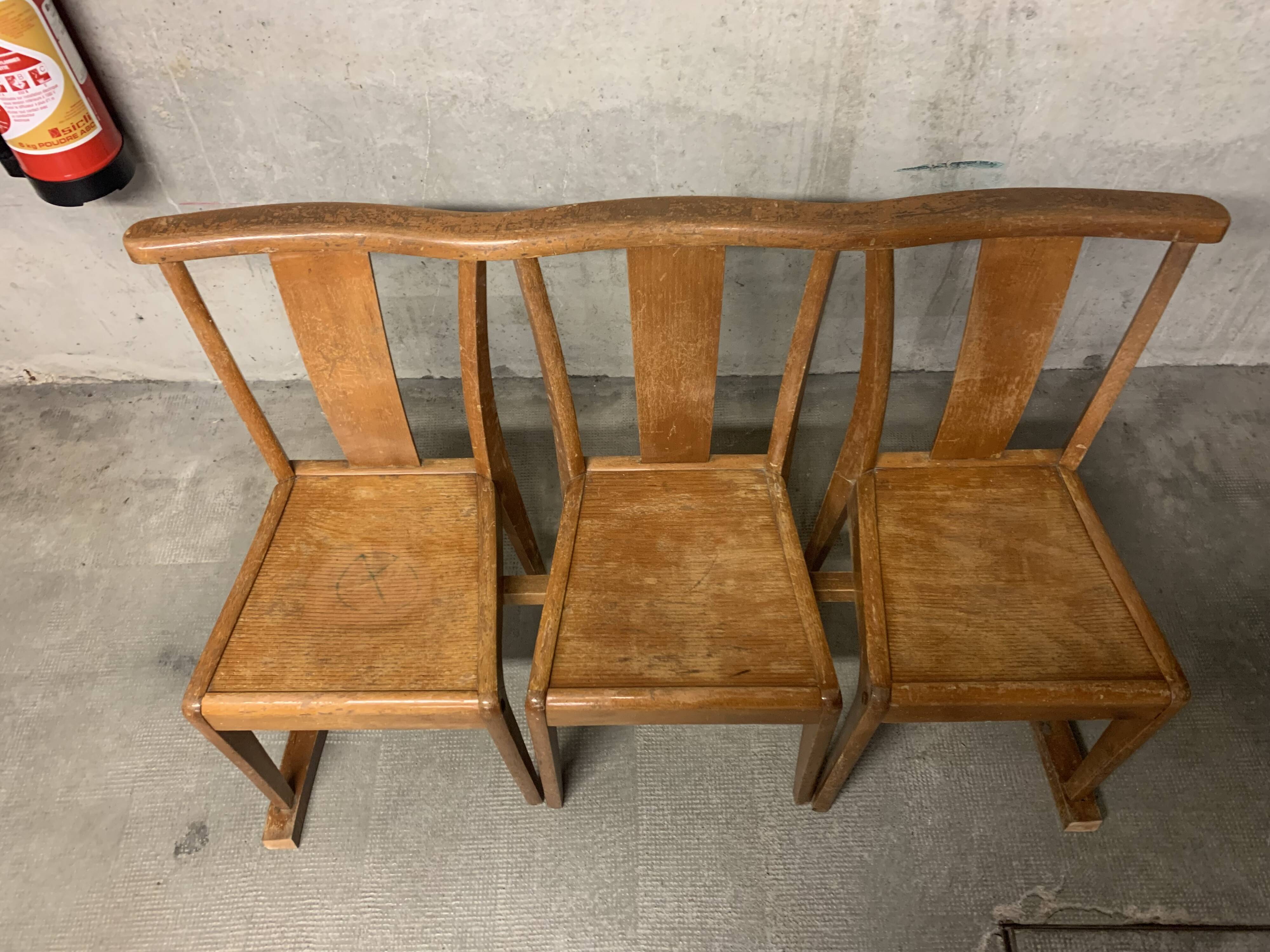 STELLA bench with three Vintage chairs in Retro Wood