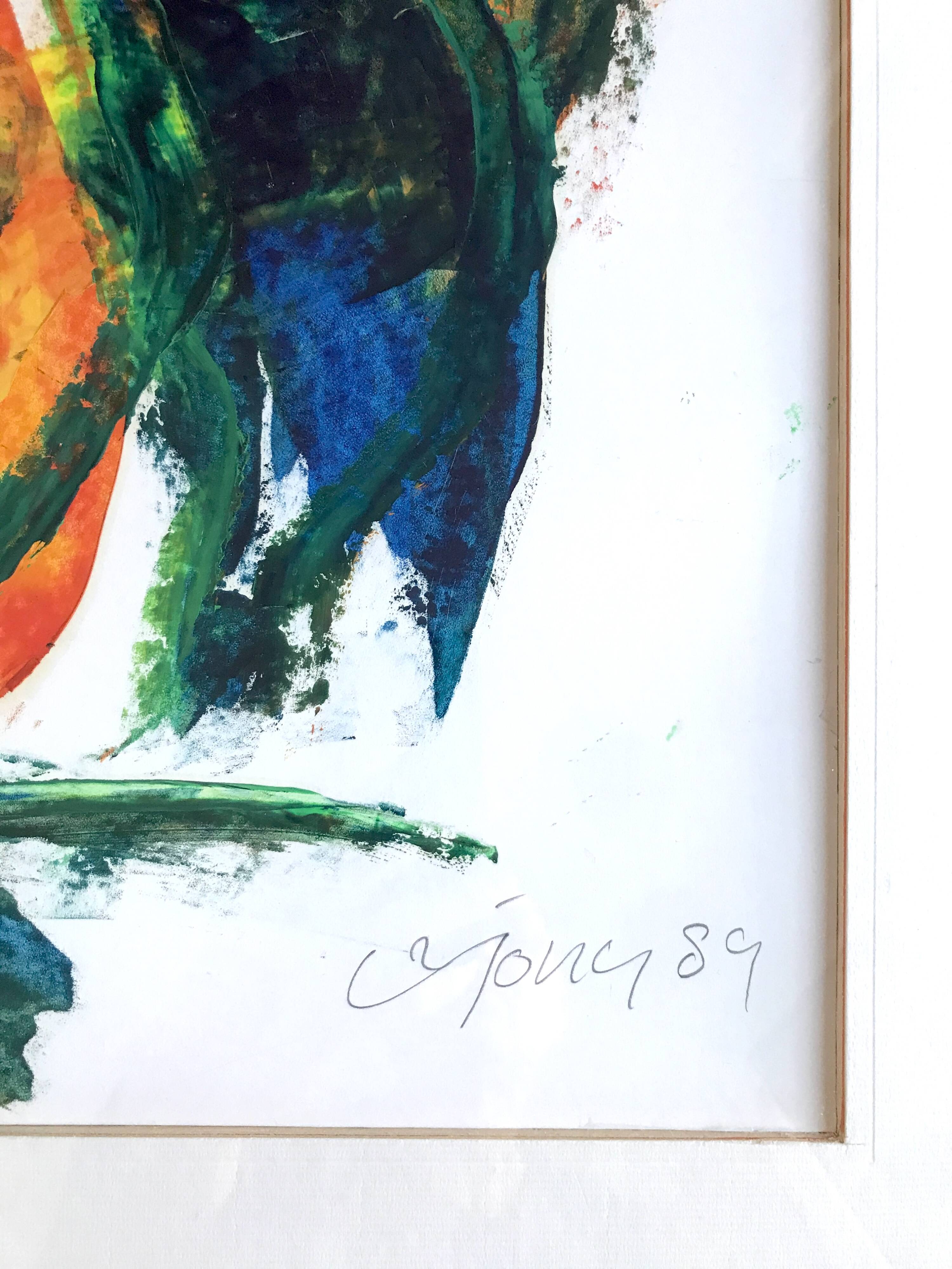 Composition abstraite orange et verte, gouache sur papier, 1989