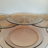 Set of 9 flat plates in smoked glass Arcoroc France 70s vintage