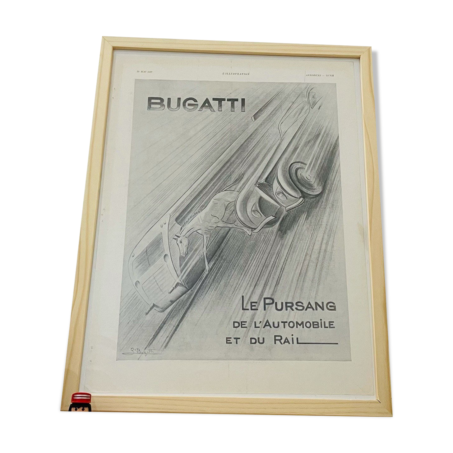 Bugatti car illustration - vintage 1930 - 30x40cm
