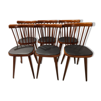 Suite of 6 chairs of bistrot Baumann vintage model 740v year 1960