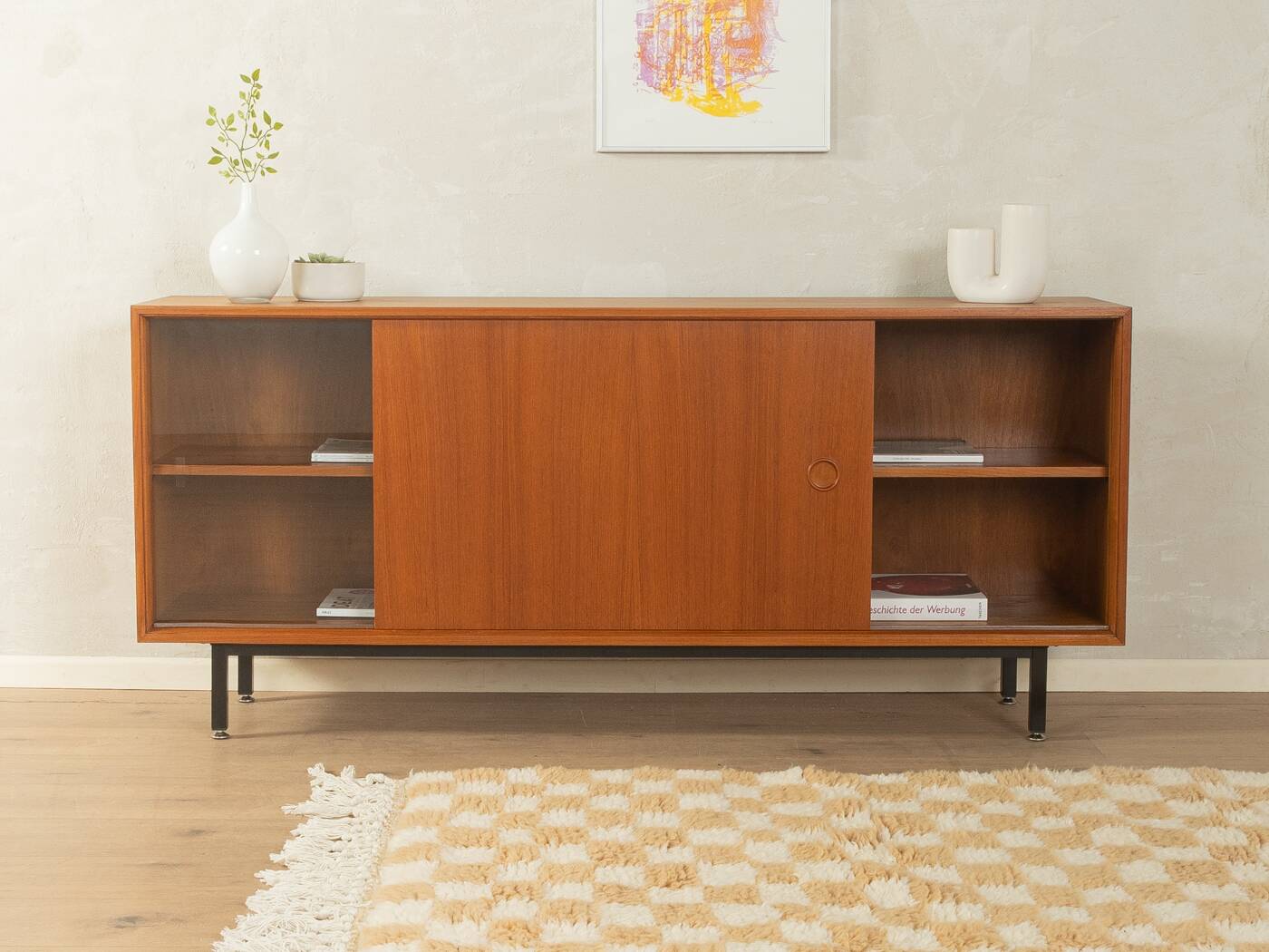 Classic sideboard by Lothar Wegner, 1960s, teak veneer, glass sliding door