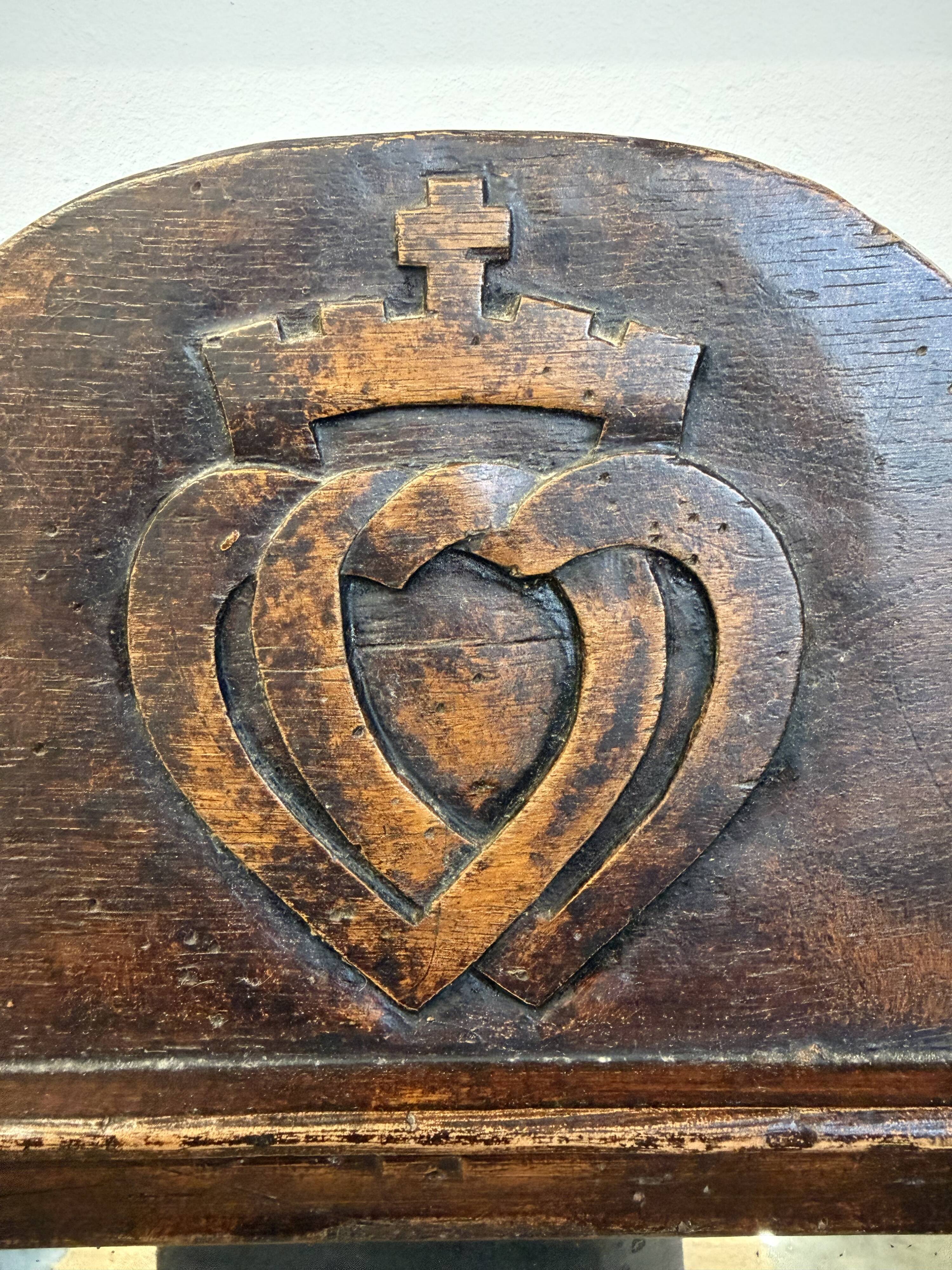 Antique carved wooden mirror – Sacred Heart decoration – 19th century