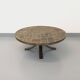Vintage brutalist round coffee table in metal and slate from the 70s