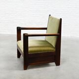 Hague School Sculptural Armchair, Stained Oak, The Netherlands, 1920s