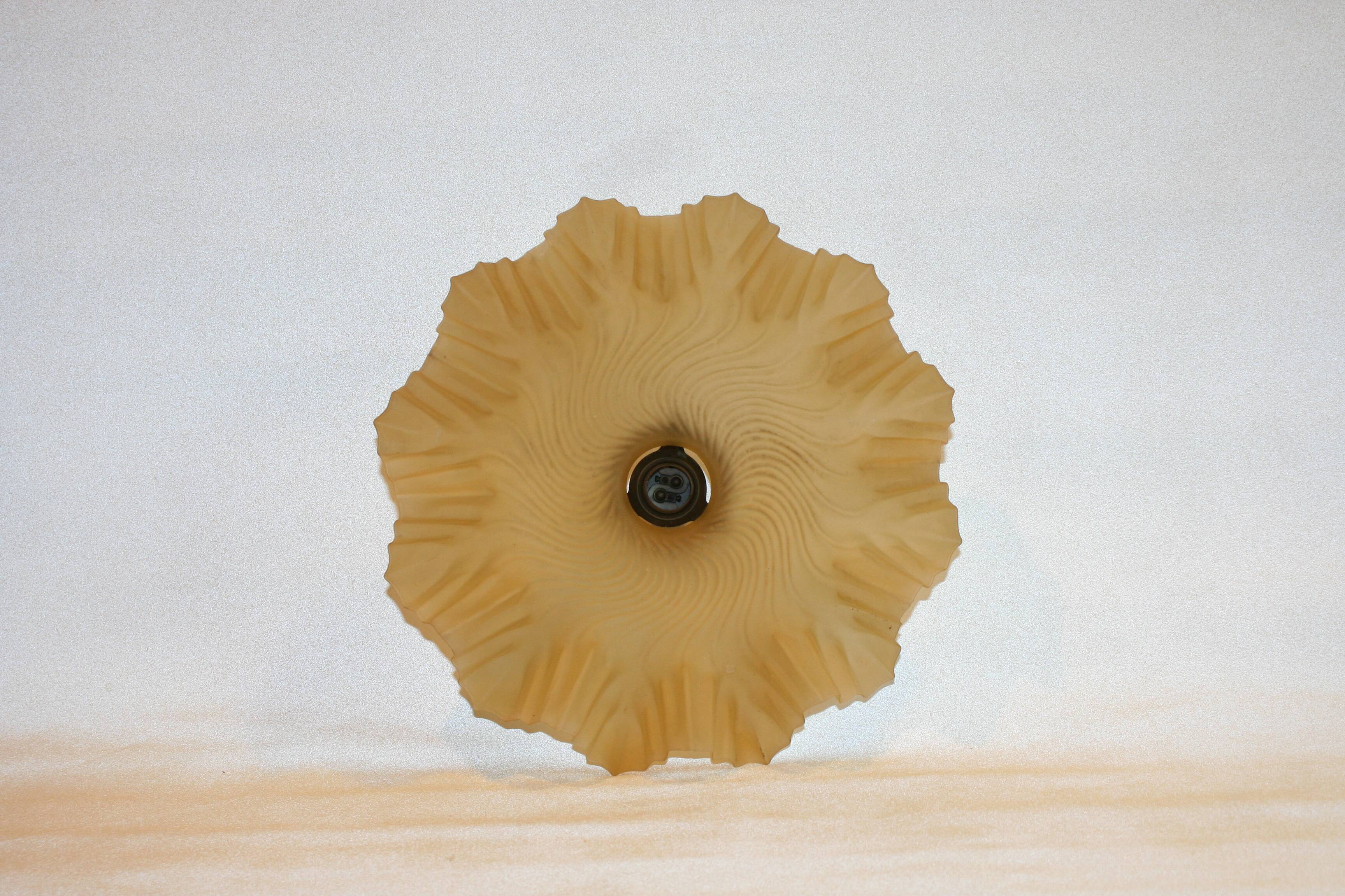 Pleated yellow glass lampshade