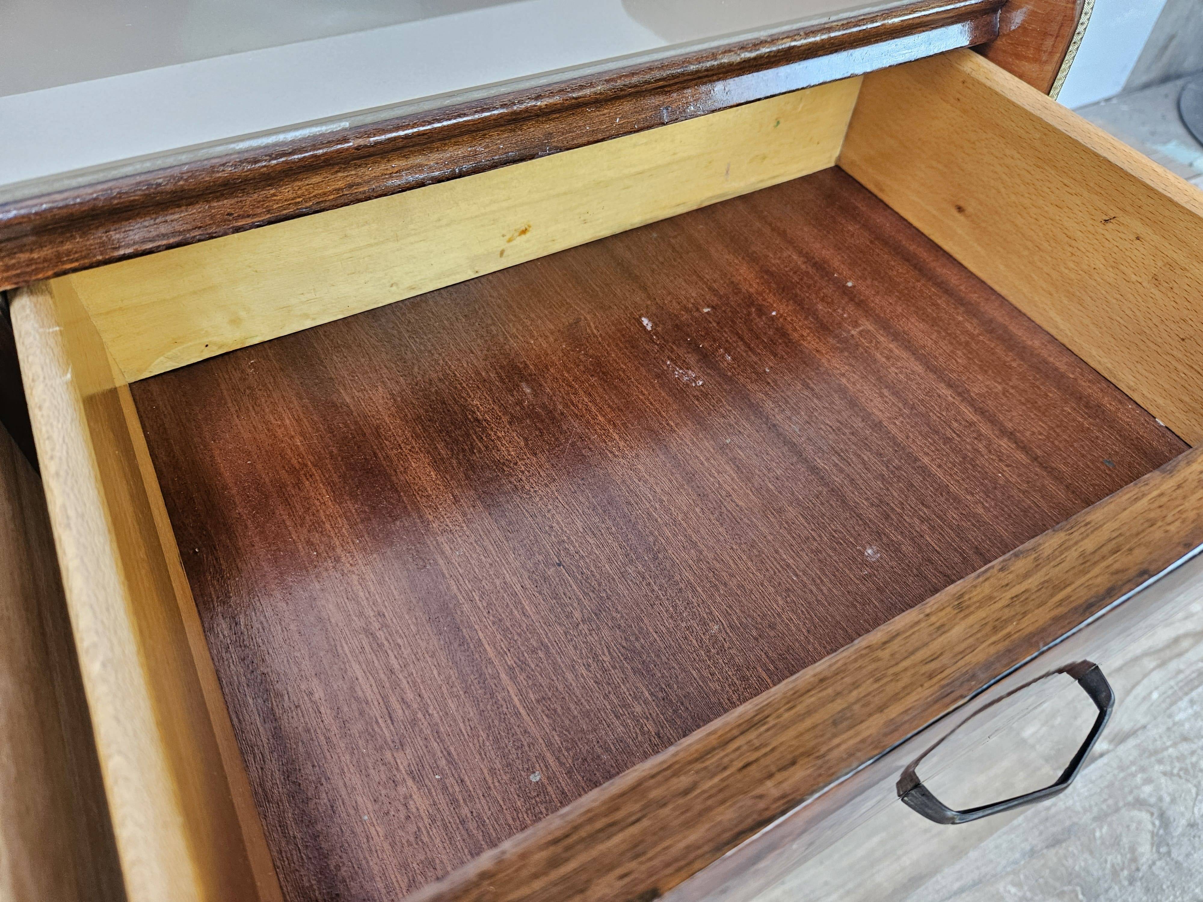 Burl wood dressing table with double glass shelf