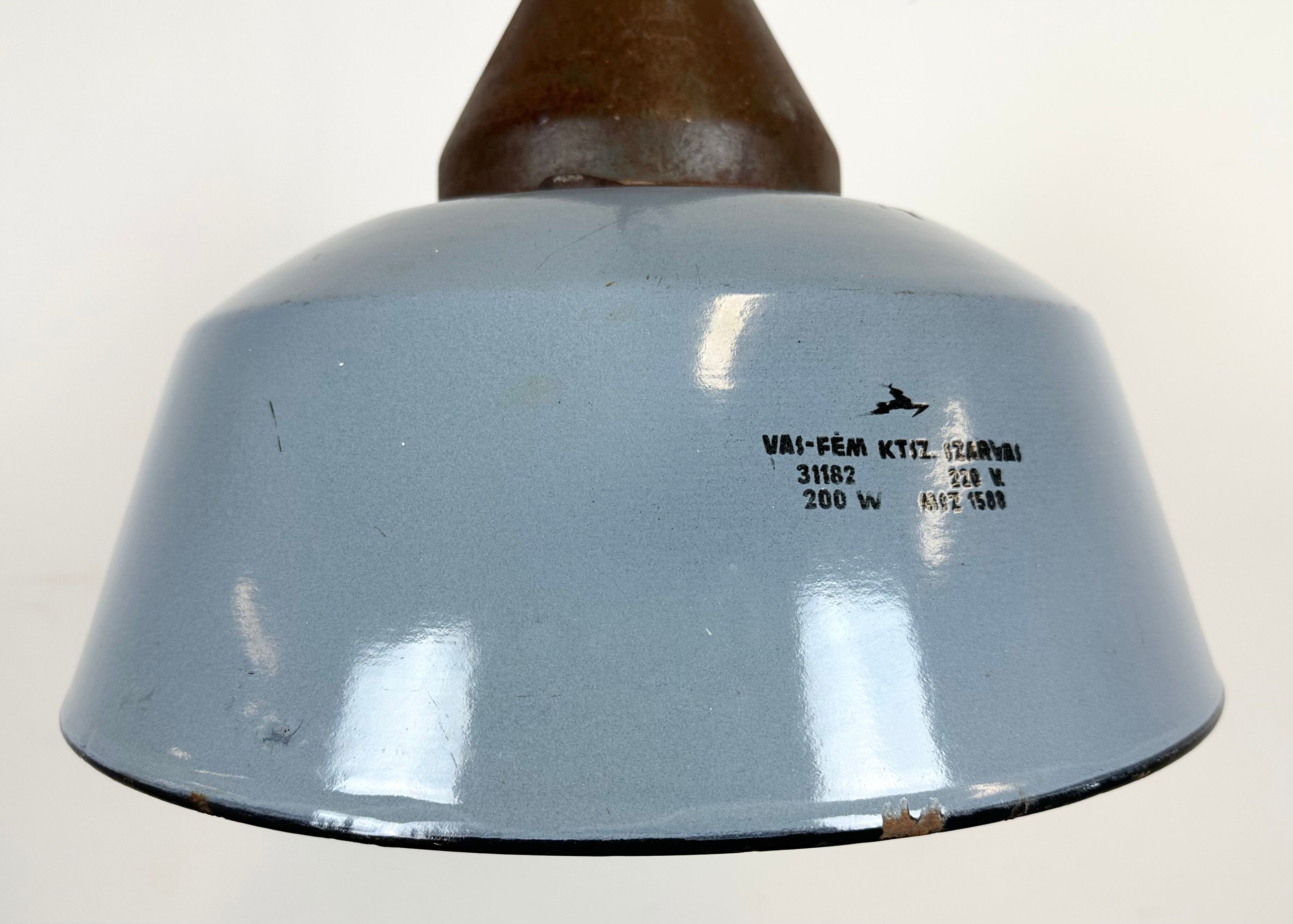 Industrial Grey Enamel and Cast Iron Pendant Light, 1960s