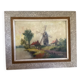 Landscape painting cows oil on canvas signed