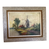 Tableau paysage vaches huile sur toile signée
