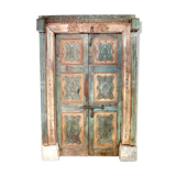 Indian gate yellow green sculptee old teck origin patina