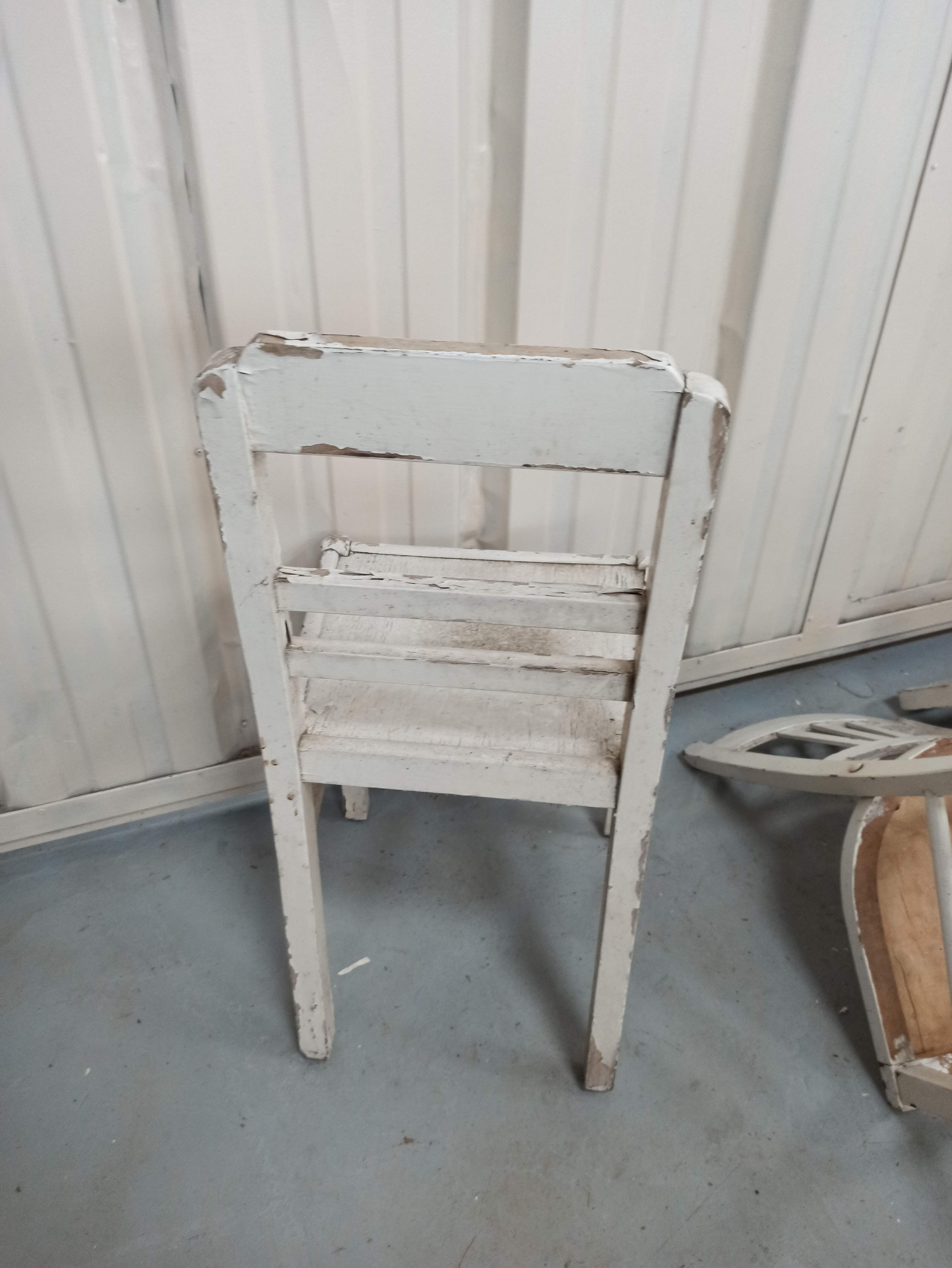 4 patinated white bistro chairs