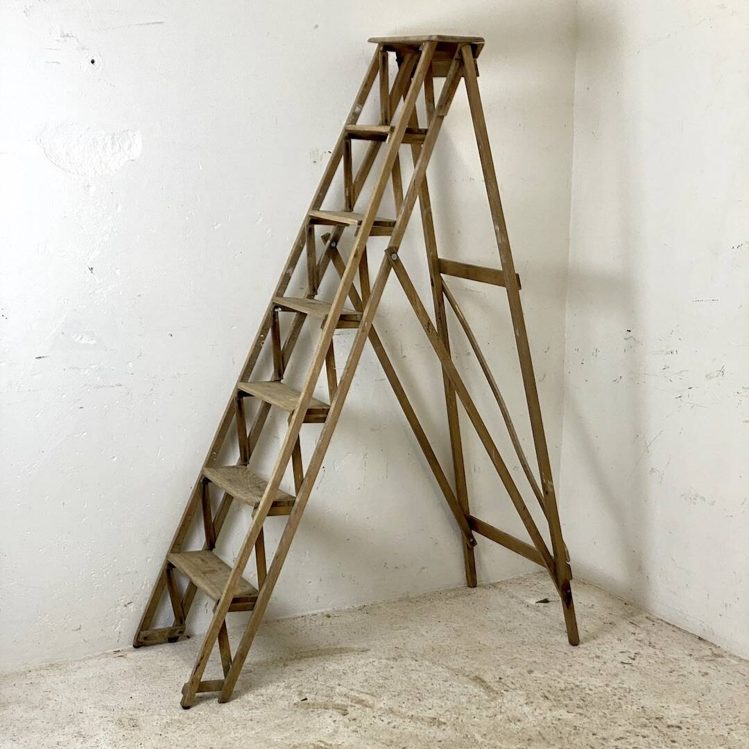 Antique wooden workshop stepladder from the 1950s