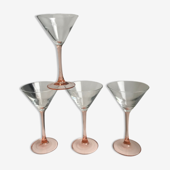 Set of 4 pink-footed cocktail glasses 70s