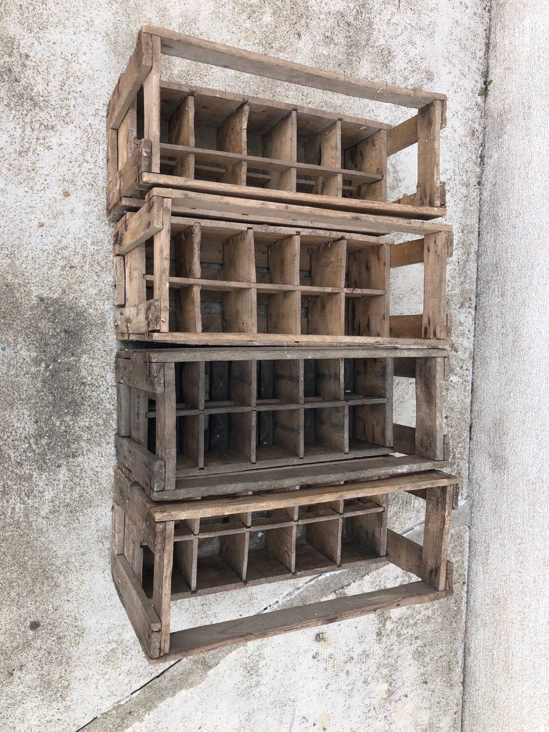 Lot of 4 vintage old wooden bottle racks