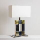 Geometric lamp in silver and gold metal. 1970s.