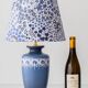 Dutch blue and white ceramic table lamp, 1977, with a new Liberty London shade.